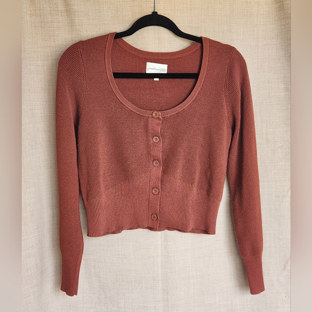 Rust Orange Autumn Button-Up Cardigan